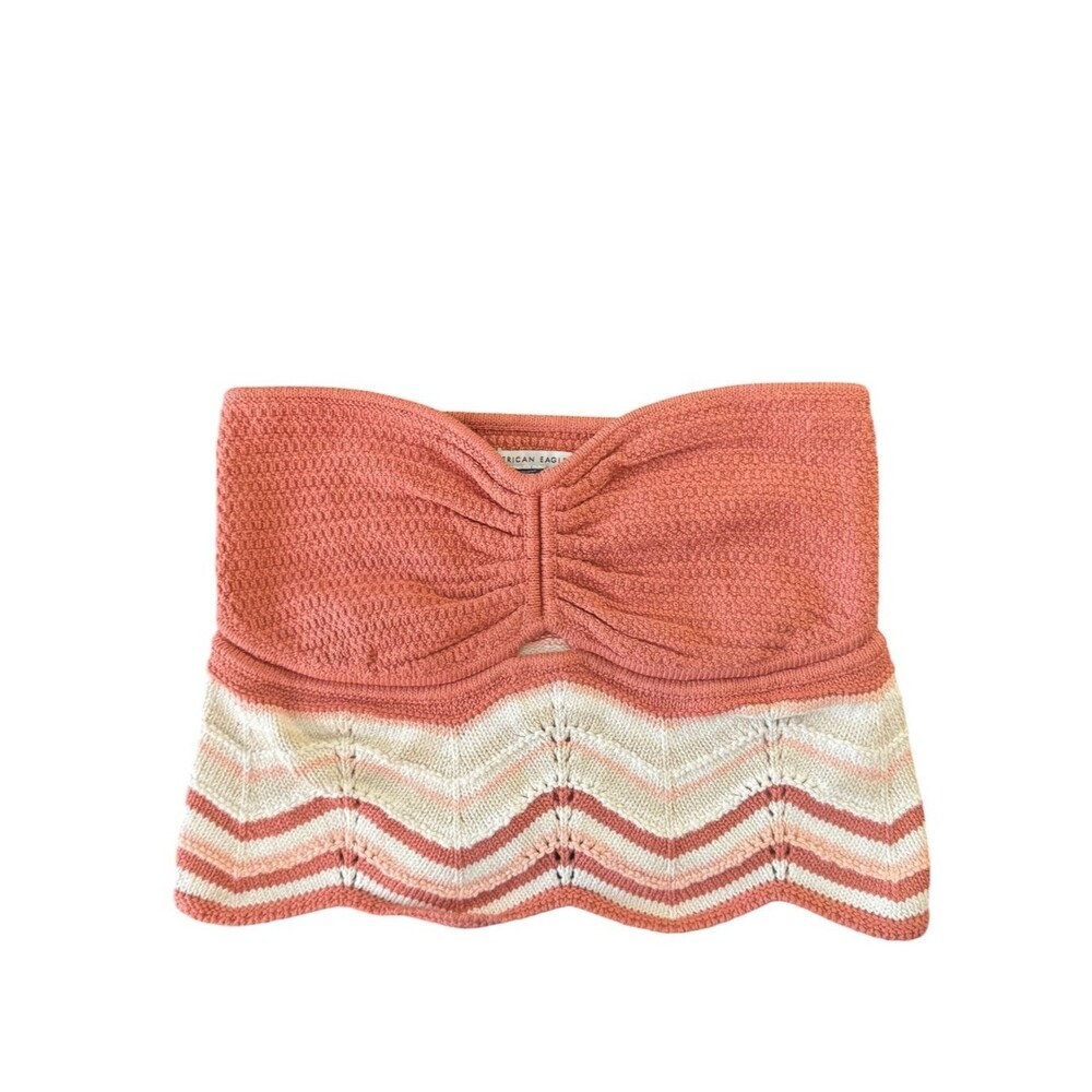 American Eagle Women's NWT Strapless Knit Tube Top Coral Stripe M Y2K